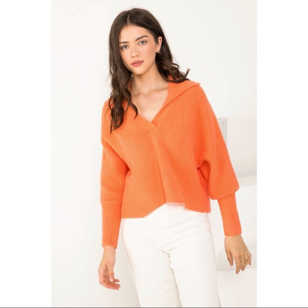 THML Orange Knit Collared Bishop Sweater